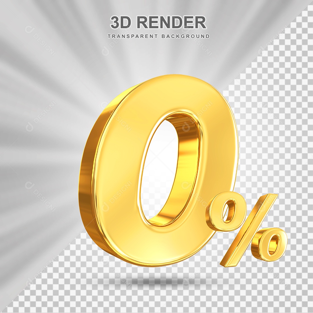 Número de Desconto 0% Elemento 3D Dourado para Composição PSD