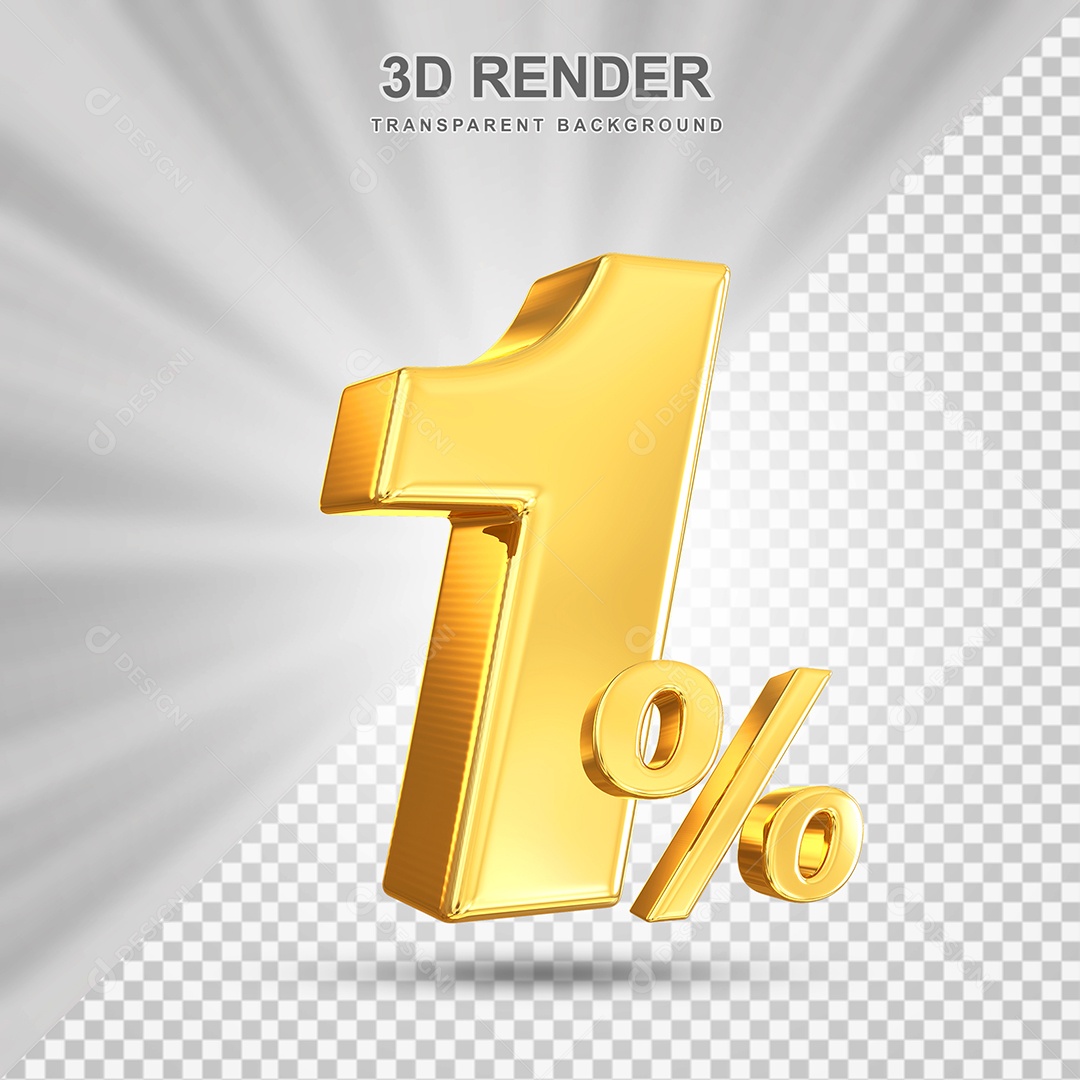 Número de Desconto 1% Elemento 3D Dourado para Composição PSD