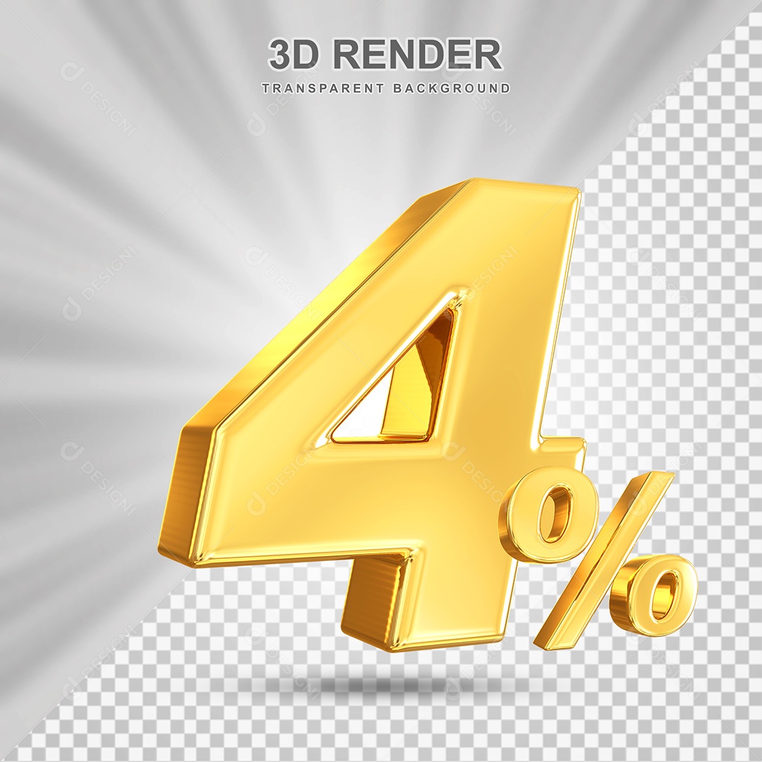 Número de Desconto 4% Elemento 3D Dourado para Composição PSD