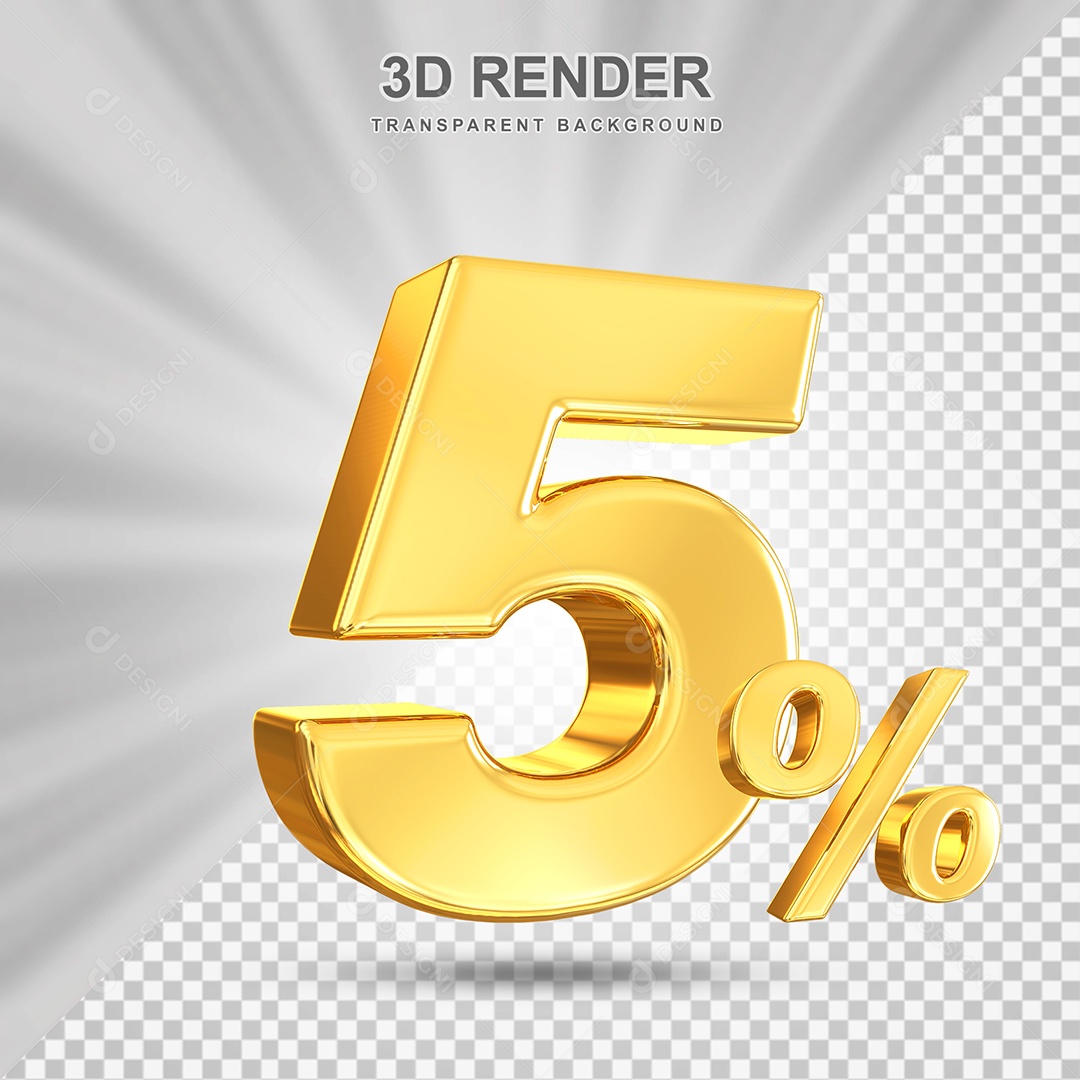 Número de Desconto 5% Elemento 3D Dourado para Composição PSD