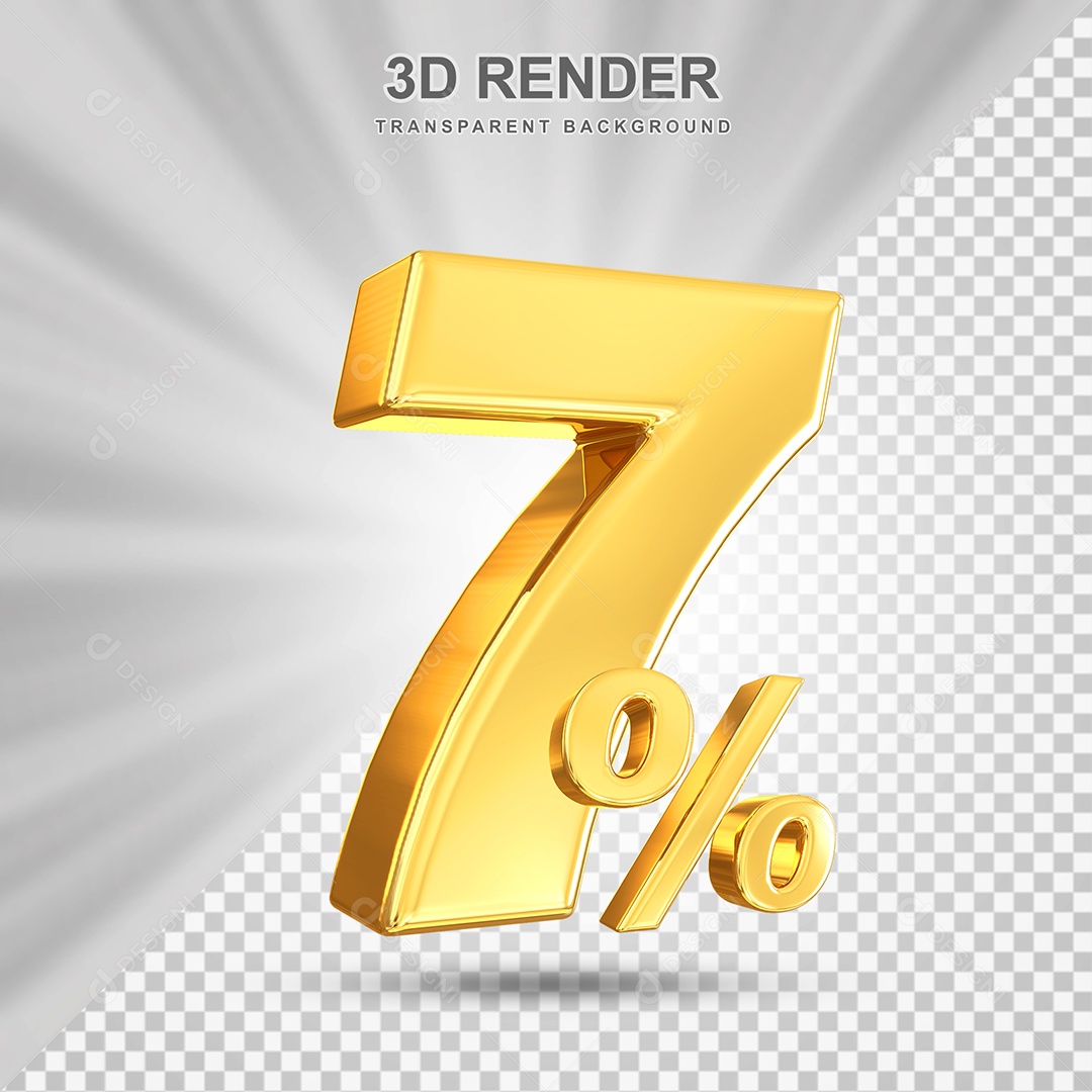 Número de Desconto 7% Elemento 3D Dourado para Composição PSD