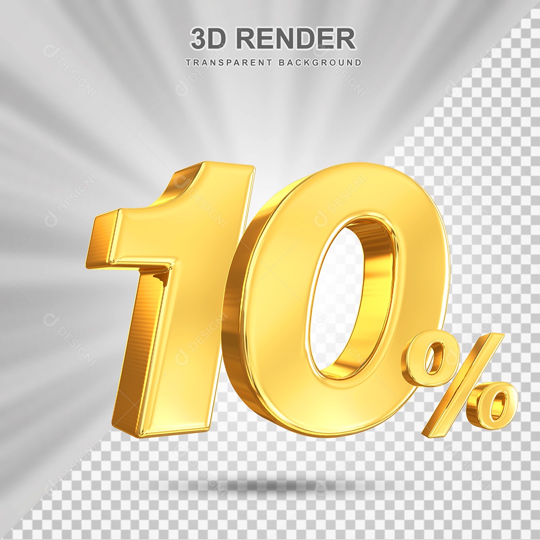 Número de Desconto 10% Elemento 3D Dourado para Composição PSD