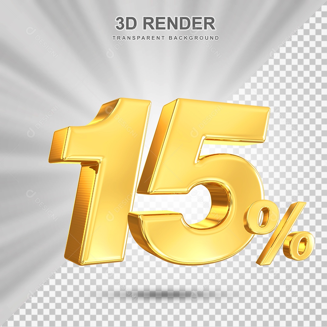 Número de Desconto 15% Elemento 3D Dourado para Composição PSD