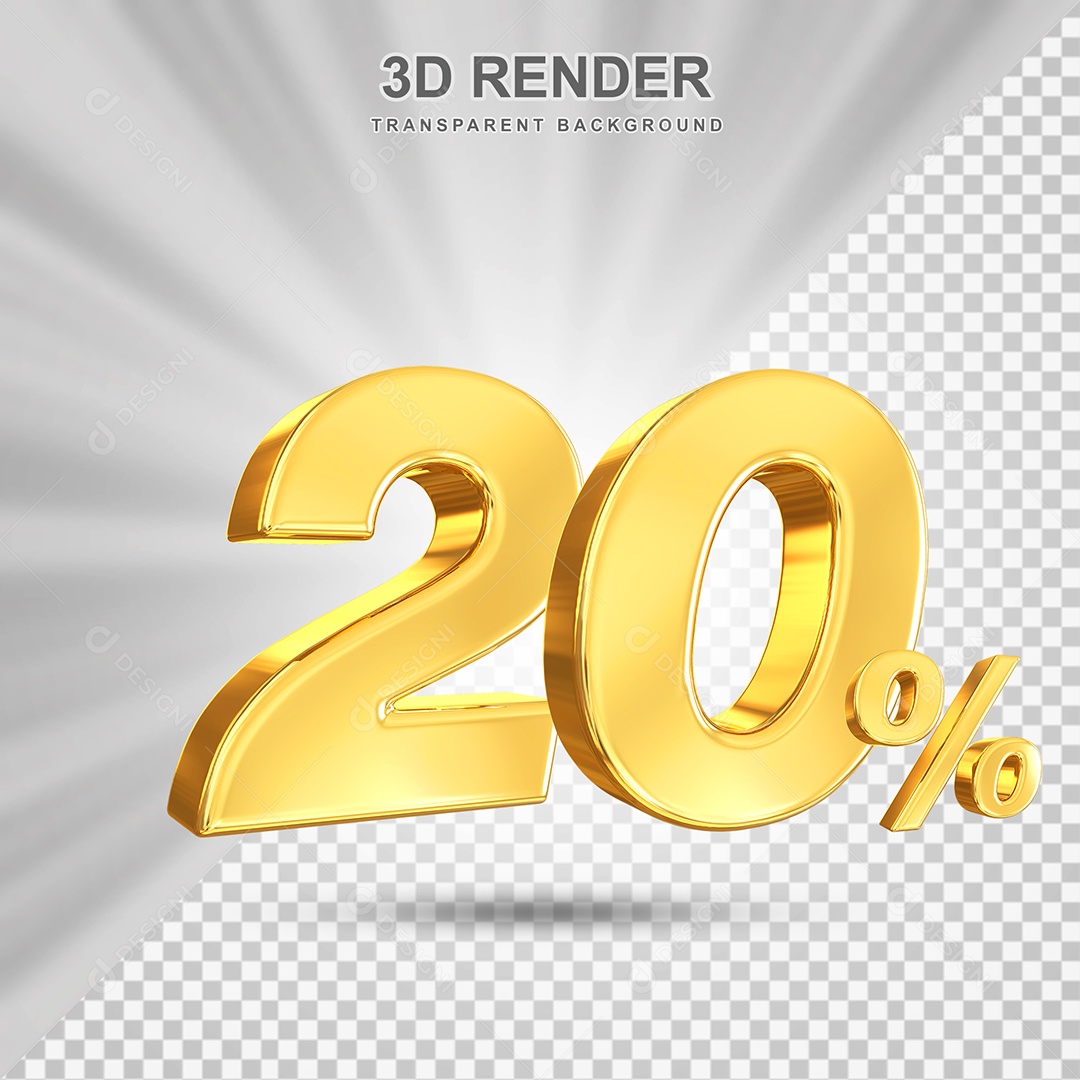 Número de Desconto 20% Elemento 3D Dourado para Composição PSD