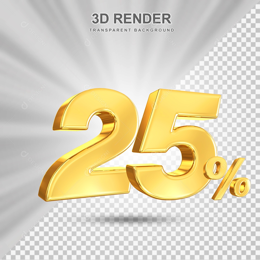 Número de Desconto 25% Elemento 3D Dourado para Composição PSD