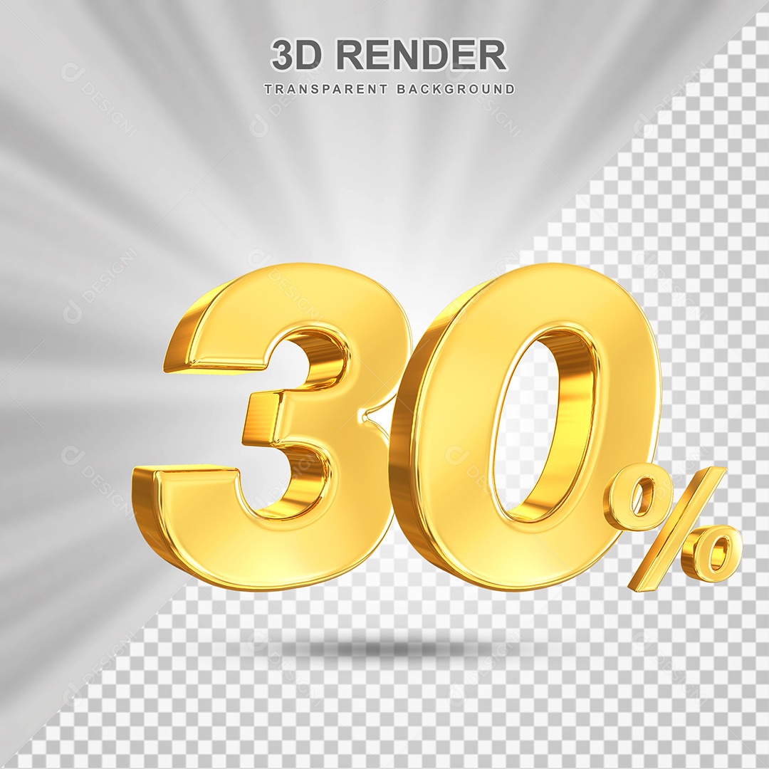 Número de Desconto 30% Elemento 3D Dourado para Composição PSD