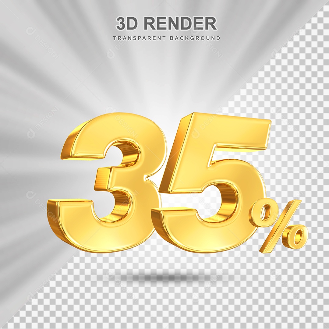Número de Desconto 35% Elemento 3D Dourado para Composição PSD