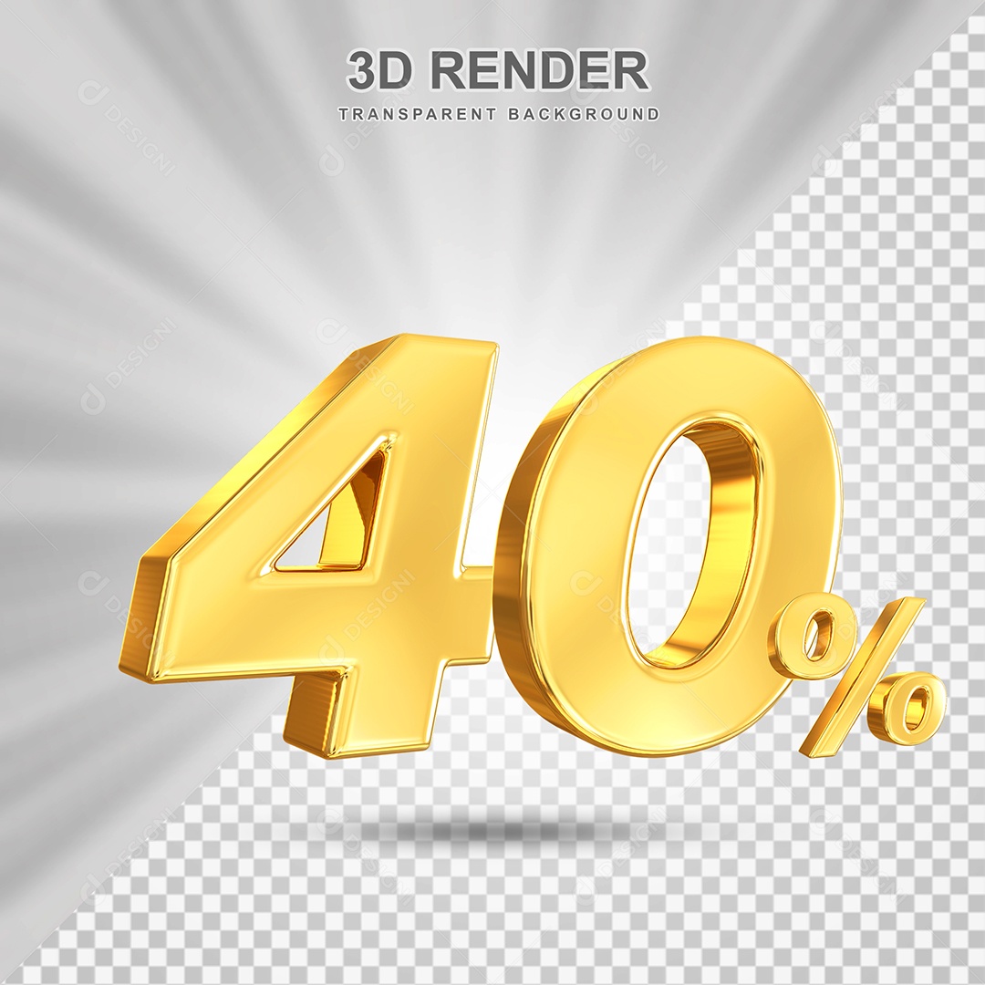 Número de Desconto 40% Elemento 3D Dourado para Composição PSD