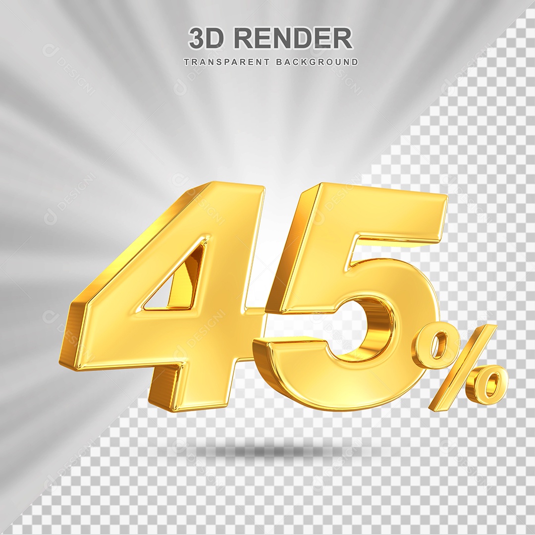 Número de Desconto 45% Elemento 3D Dourado para Composição PSD