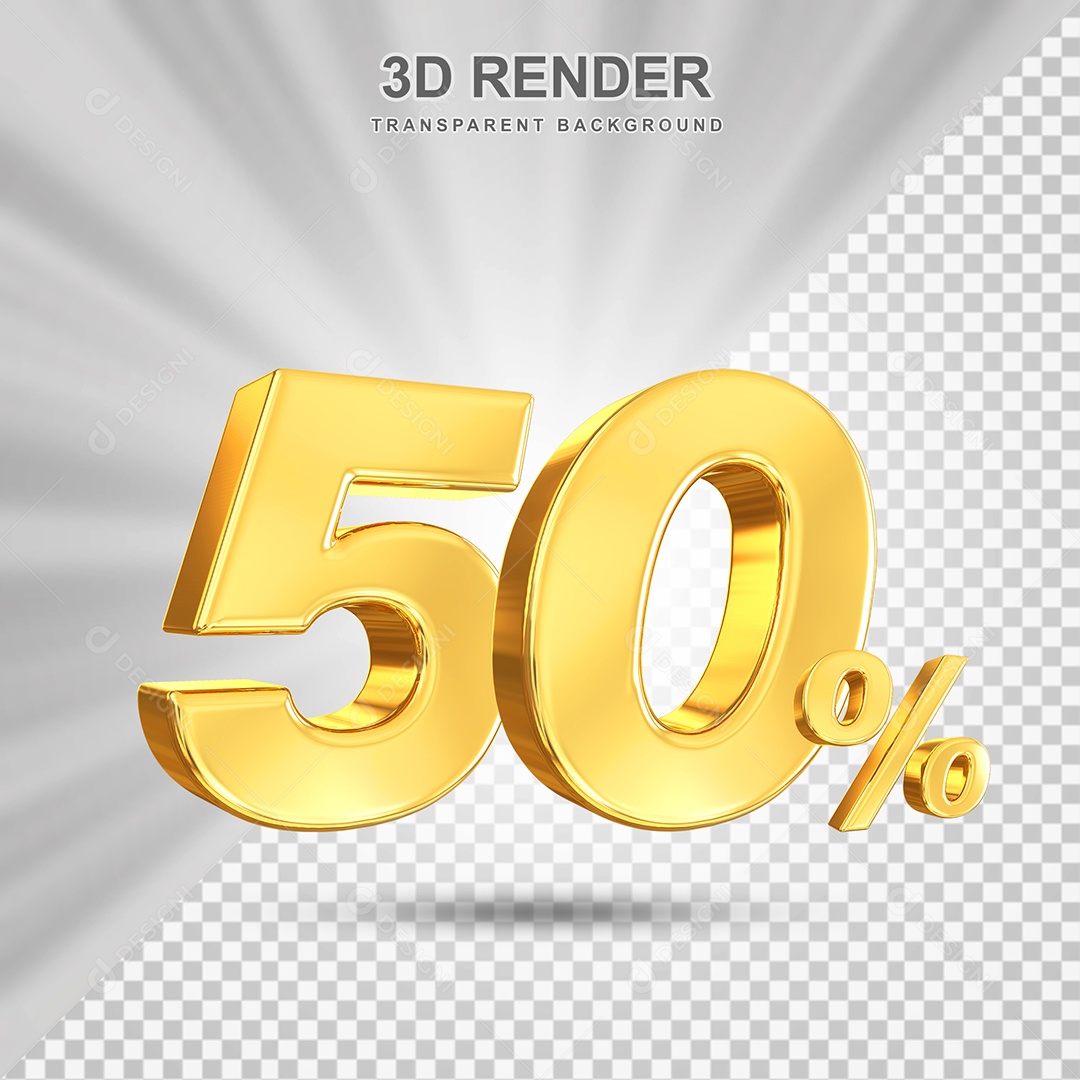 Número de Desconto 50% Elemento 3D Dourado para Composição PSD