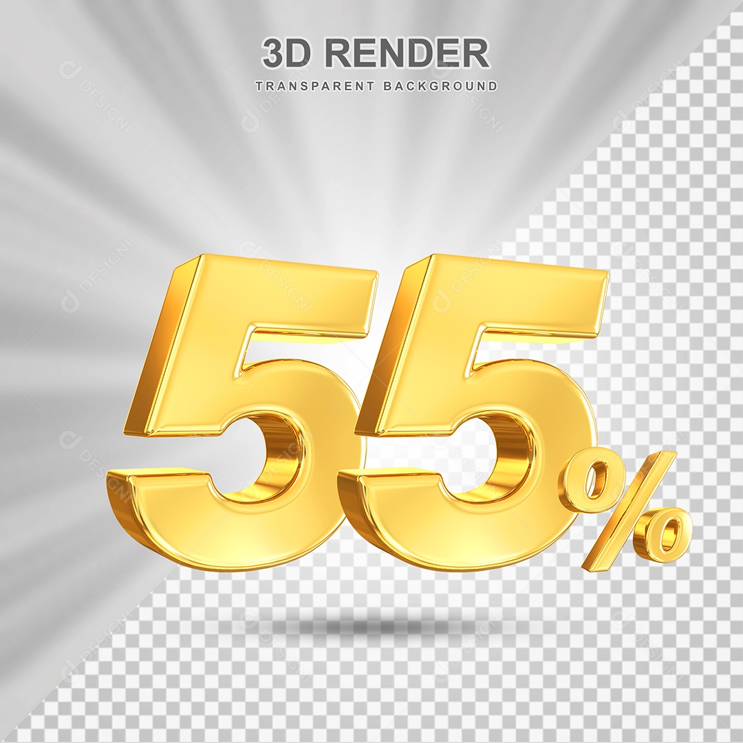 Número de Desconto 55% Elemento 3D Dourado para Composição PSD