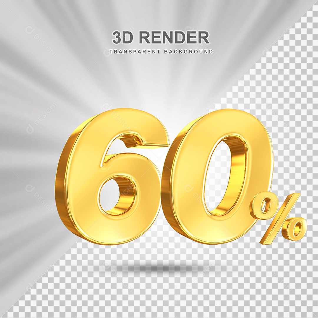 Número de Desconto 60% Elemento 3D Dourado para Composição PSD