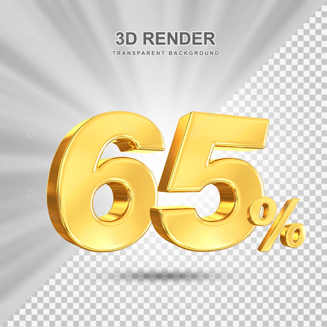 Número de Desconto 65% Elemento 3D Dourado para Composição PSD