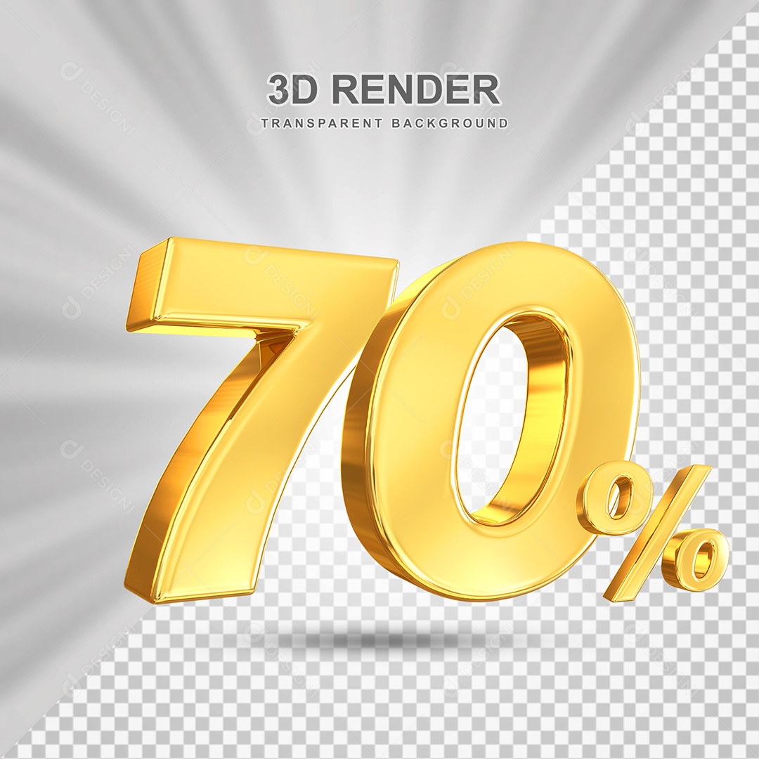 Número de Desconto 70% Elemento 3D Dourado para Composição PSD