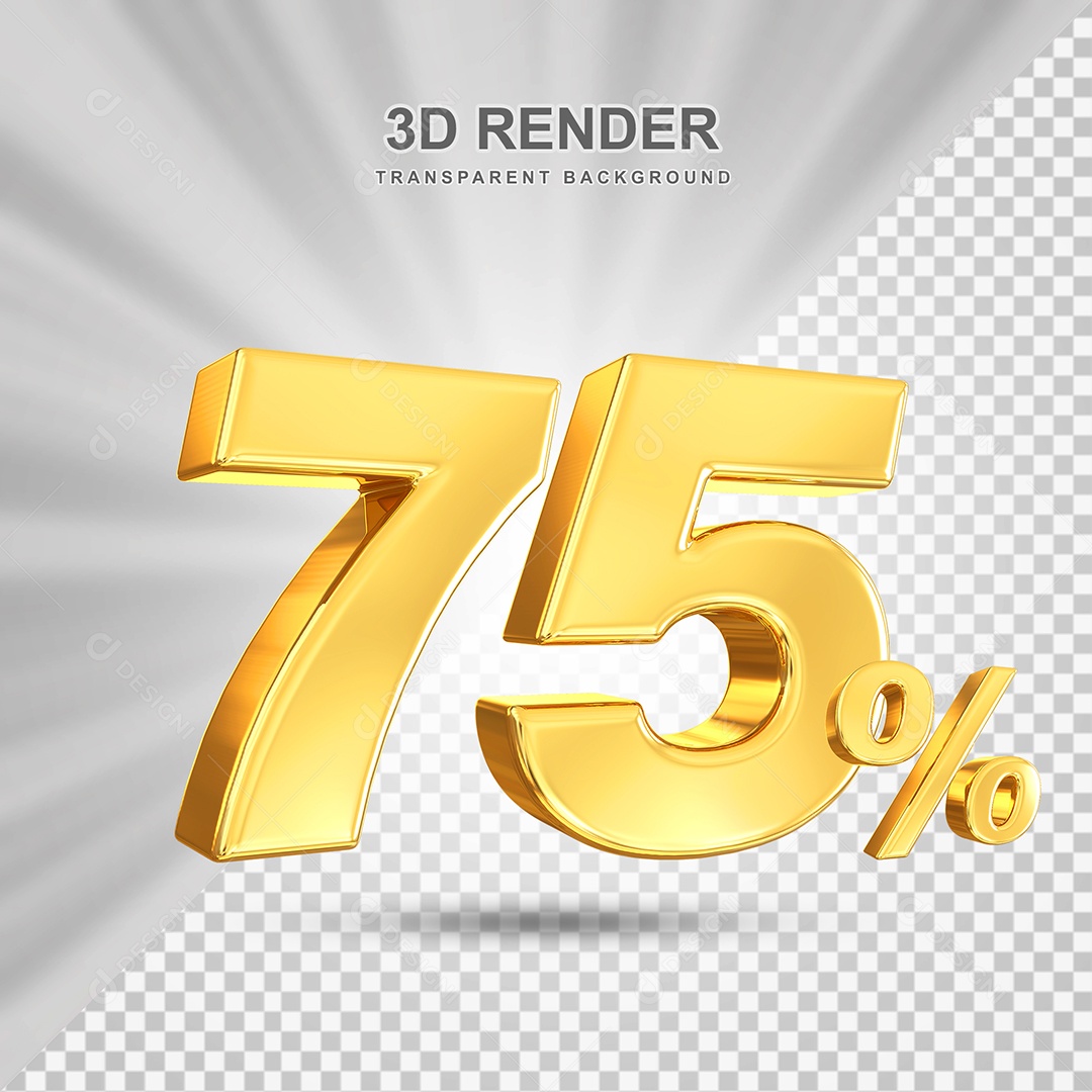 Número de Desconto 75% Elemento 3D Dourado para Composição PSD