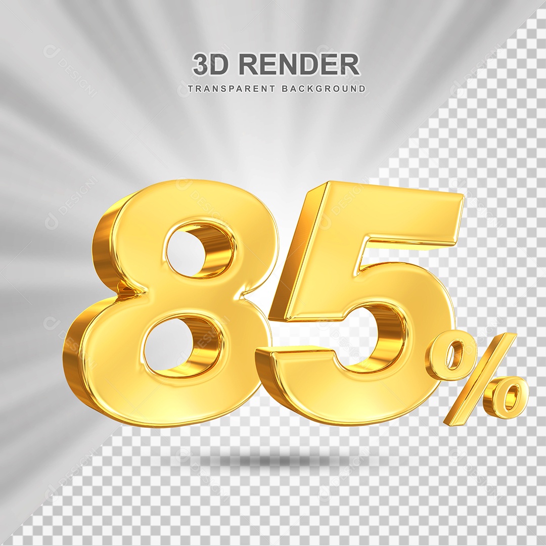 Número de Desconto 85% Elemento 3D Dourado para Composição PSD