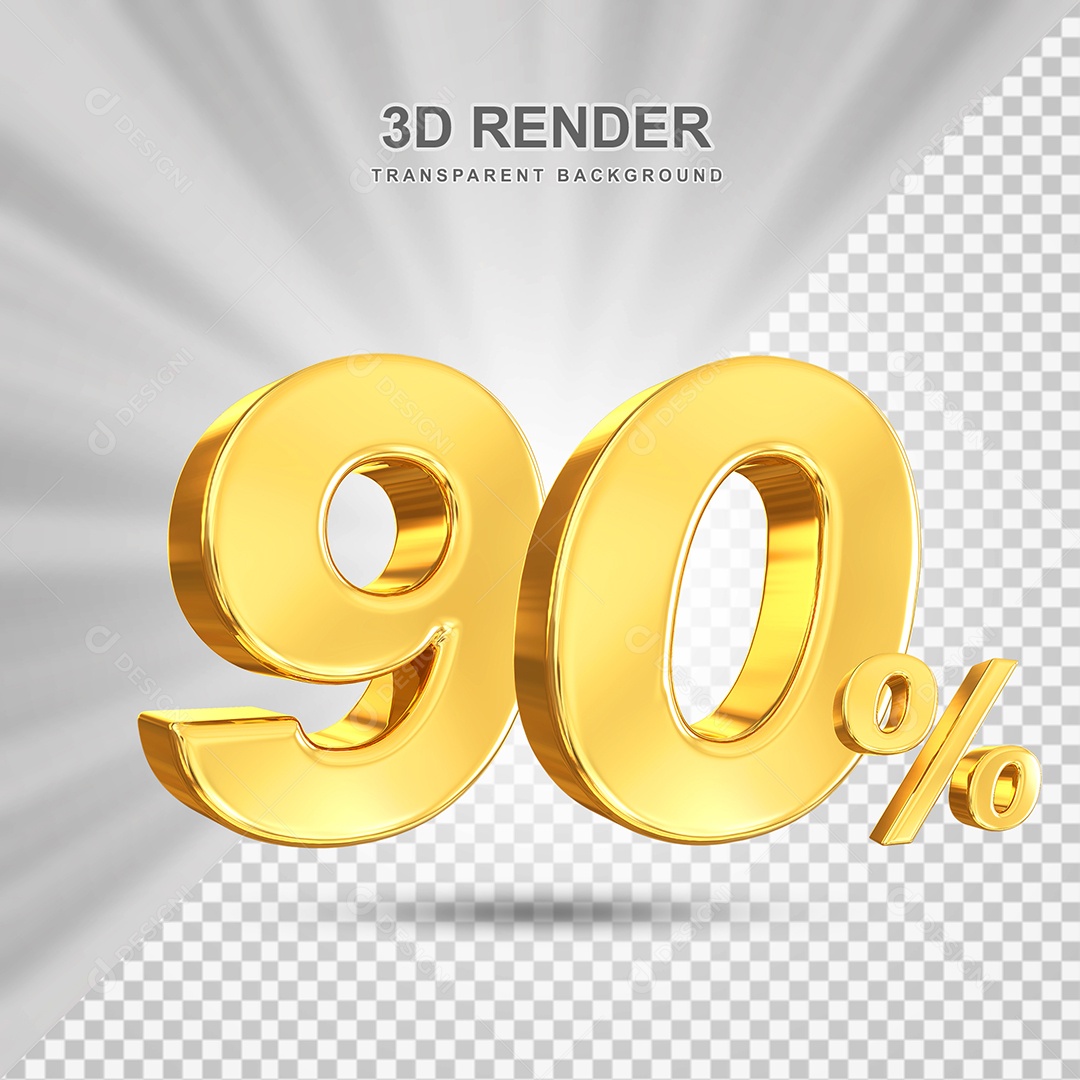 Número de Desconto 90% Elemento 3D Dourado para Composição PSD