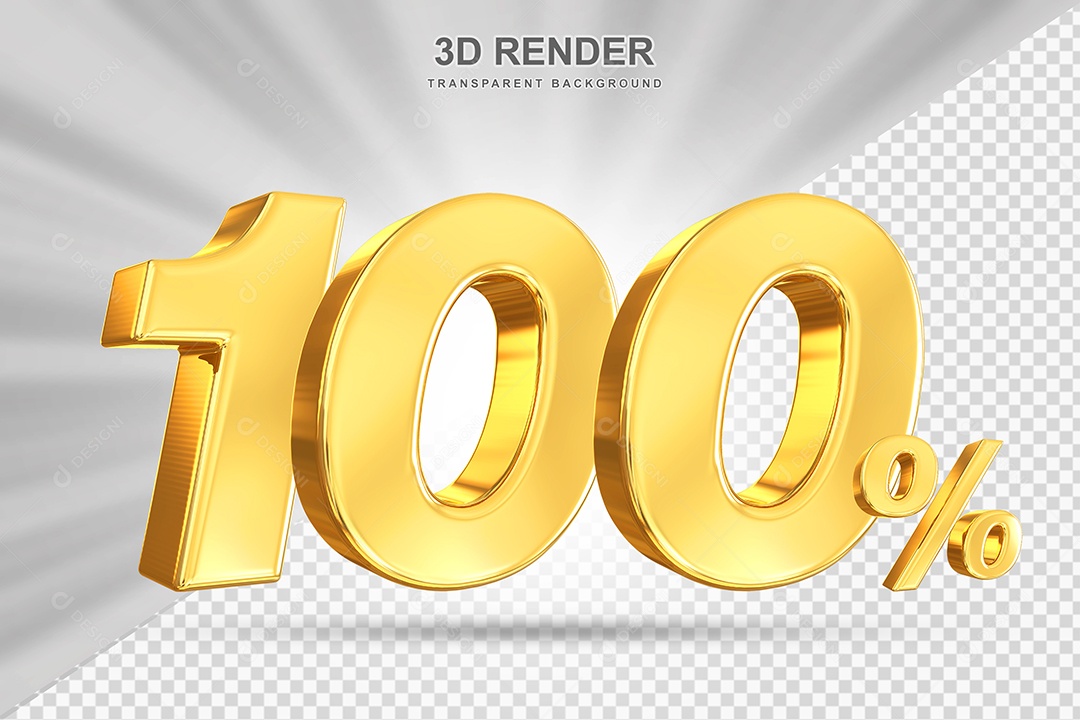 Número de Desconto 100% Elemento 3D Dourado para Composição PSD