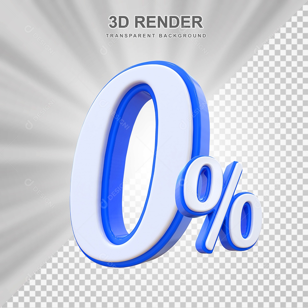 Número de Desconto 0% Elemento 3D Branco E Azul para Composição PSD