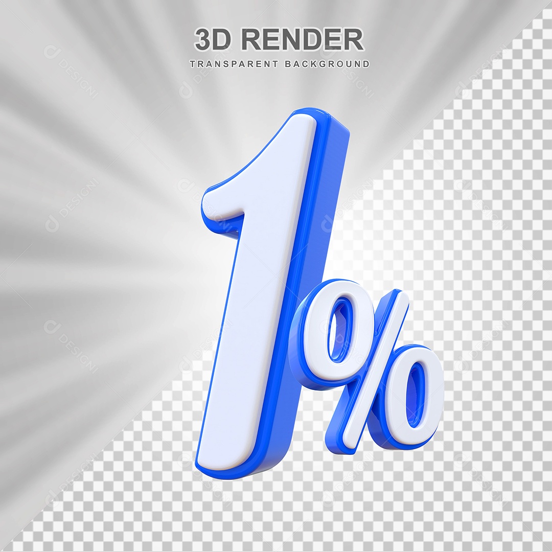 Número de Desconto 1% Elemento 3D Branco E Azul para Composição PSD