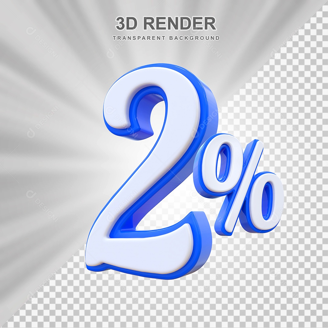 Número de Desconto 2% Elemento 3D Branco E Azul para Composição PSD