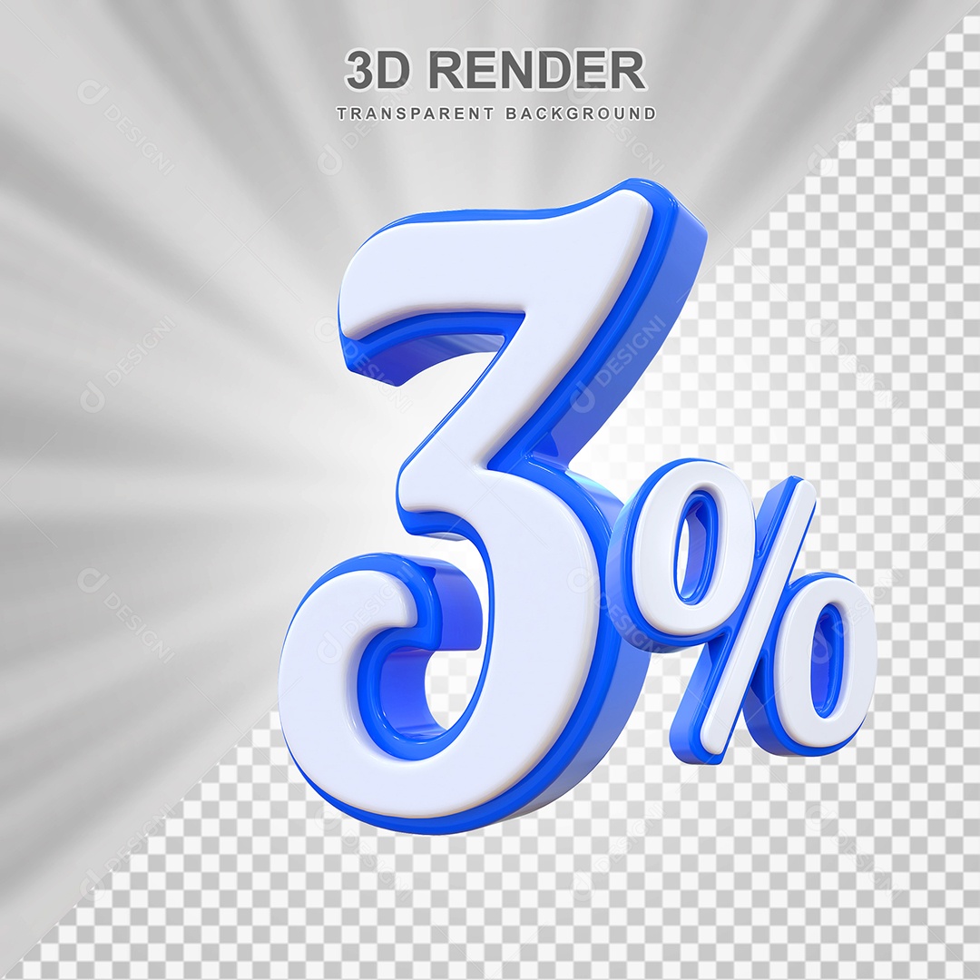 Número de Desconto 3% Elemento 3D Branco E Azul para Composição PSD