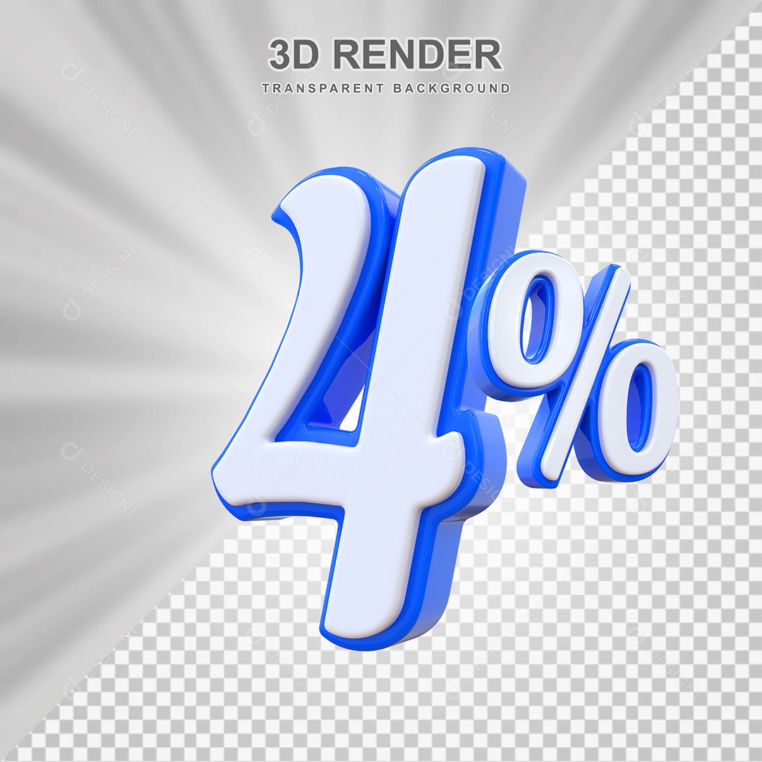Número de Desconto 4% Elemento 3D Branco E Azul para Composição PSD
