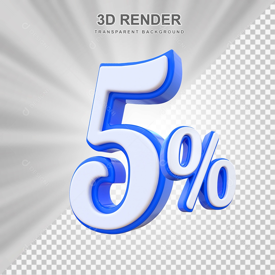 Número de Desconto 5% Elemento 3D Branco E Azul para Composição PSD