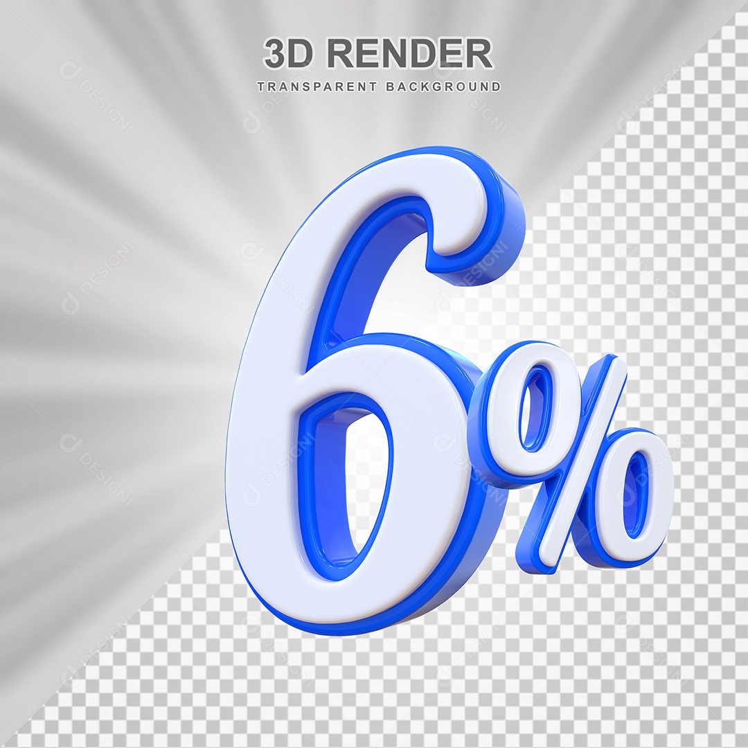 Número de Desconto 6% Elemento 3D Branco E Azul para Composição PSD