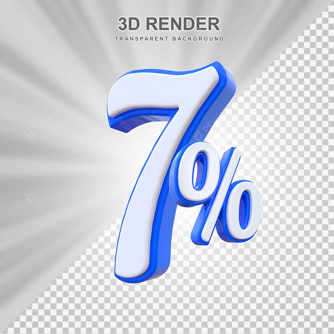 Número de Desconto 7% Elemento 3D Branco E Azul para Composição PSD