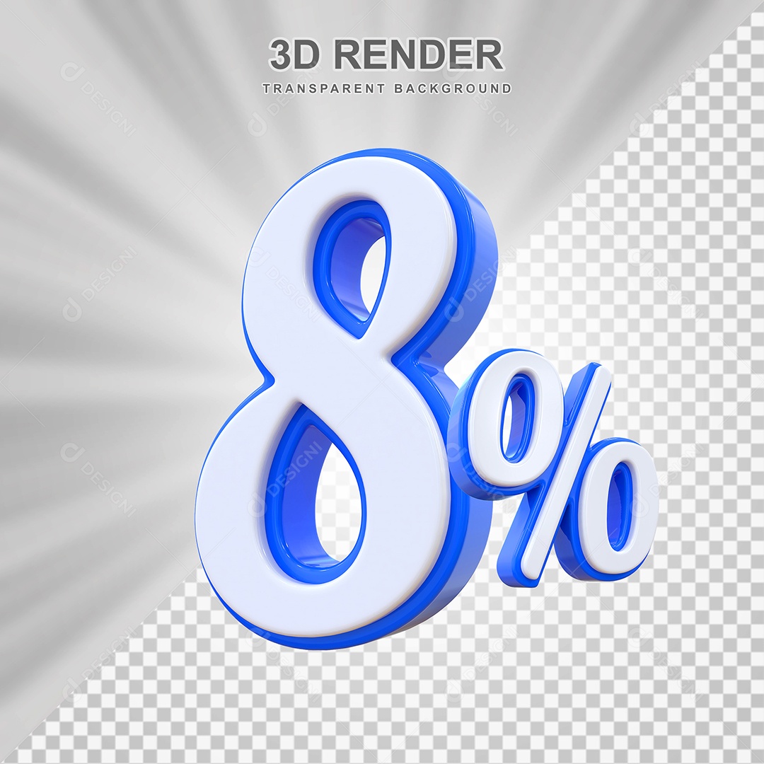 Número de Desconto 8% Elemento 3D Branco E Azul para Composição PSD