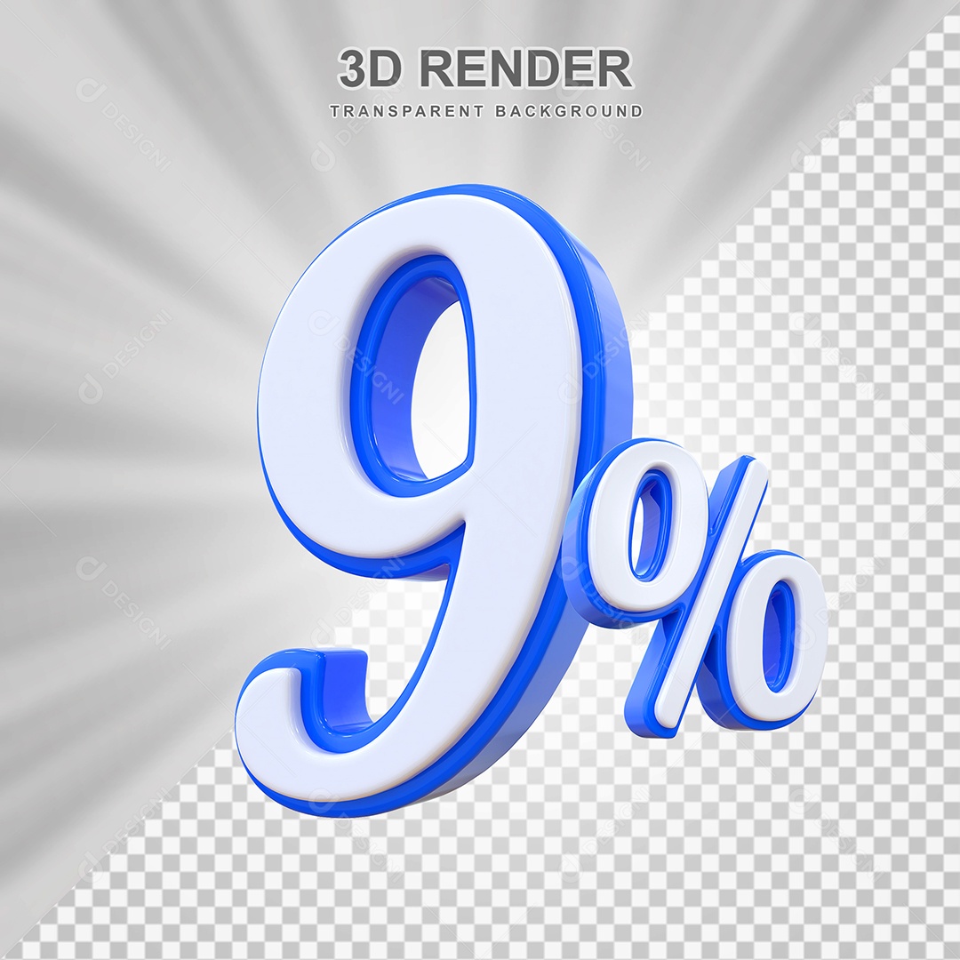 Número de Desconto 9% Elemento 3D Branco E Azul para Composição PSD