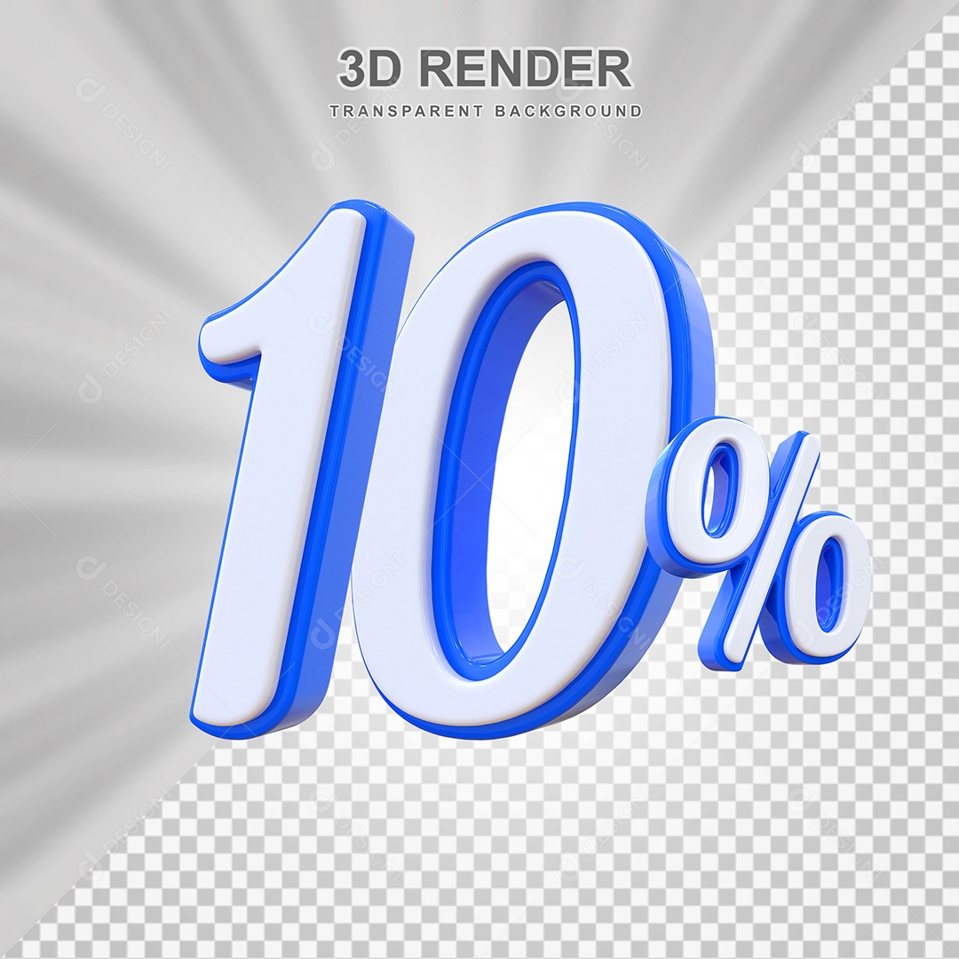 Número de Desconto 10% Elemento 3D Branco E Azul para Composição PSD