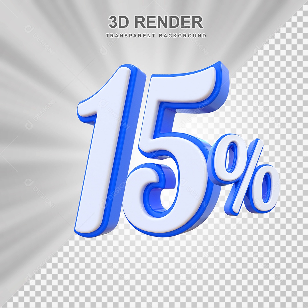 Número de Desconto 15% Elemento 3D Branco E Azul para Composição PSD