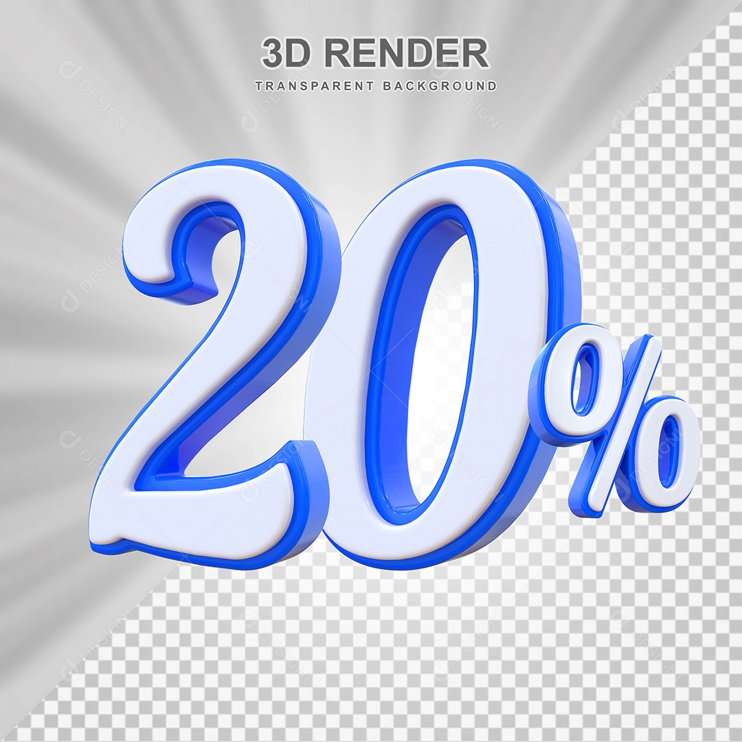 Número de Desconto 20% Elemento 3D Branco E Azul para Composição PSD