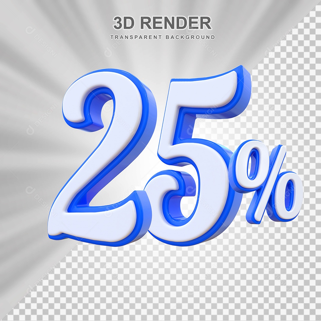 Número de Desconto 25% Elemento 3D Branco E Azul para Composição PSD