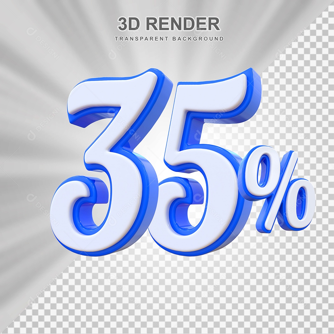 Número de Desconto 35% Elemento 3D Branco E Azul para Composição PSD