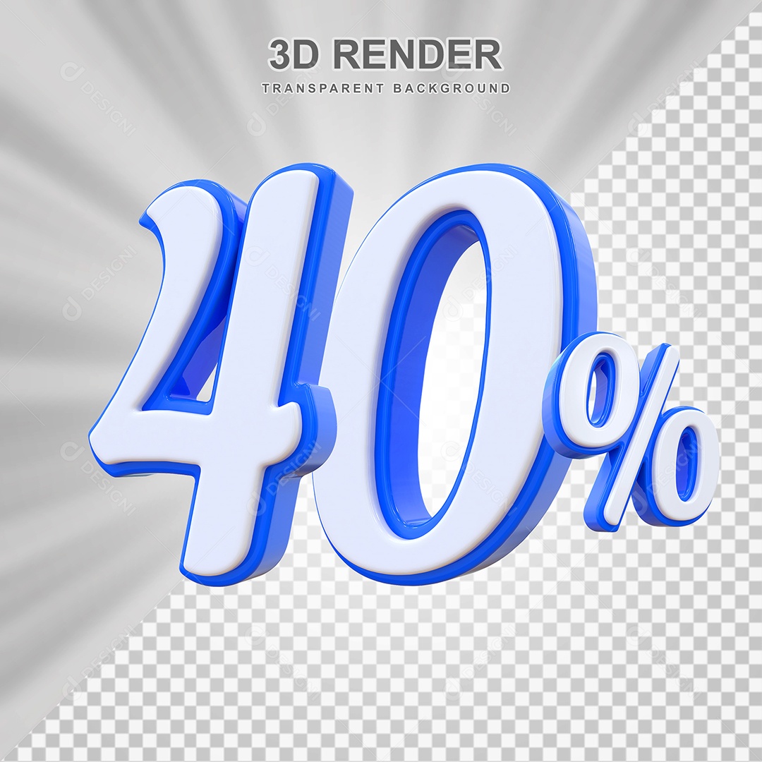 Número de Desconto 40% Elemento 3D Branco E Azul para Composição PSD