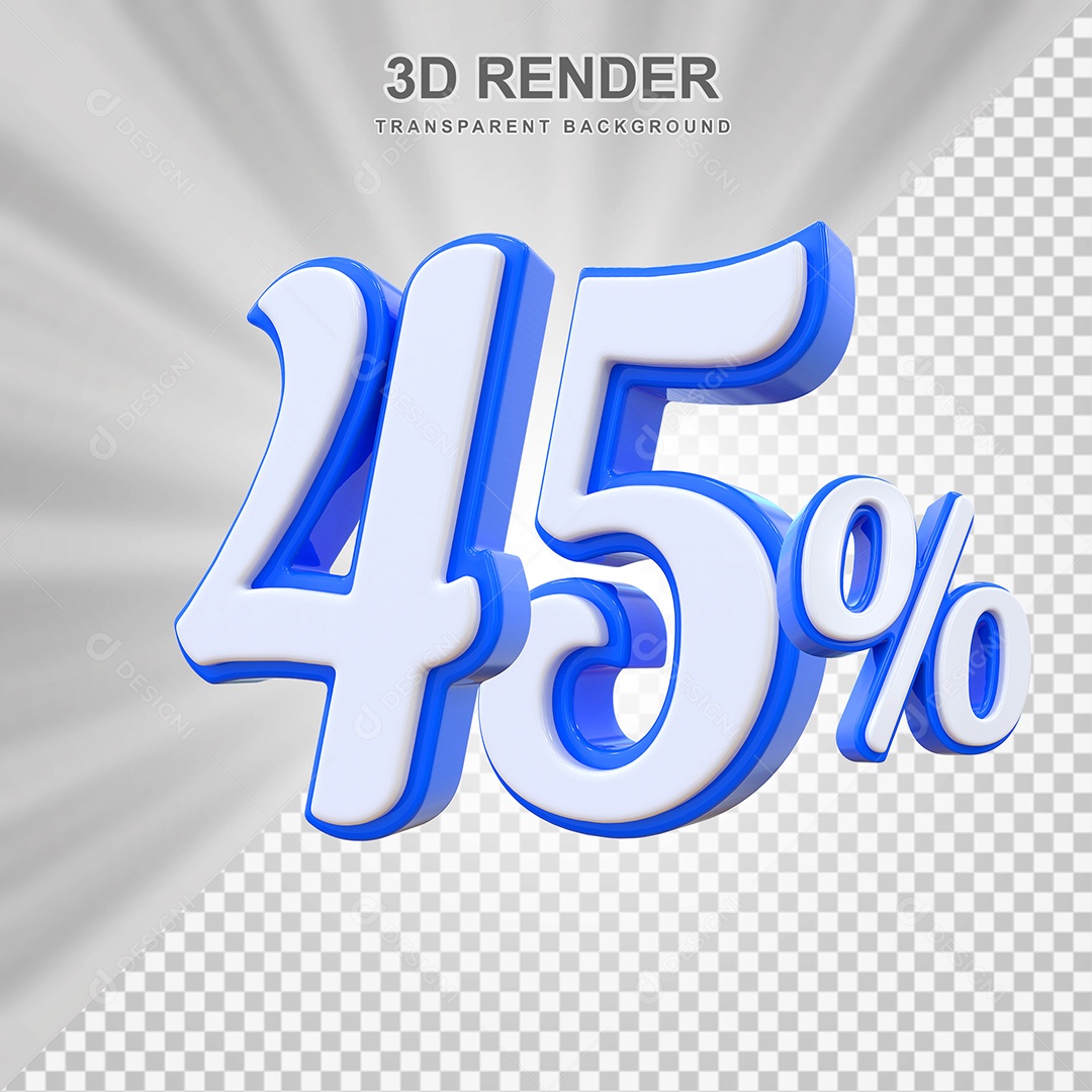 Número de Desconto 45% Elemento 3D Branco E Azul para Composição PSD