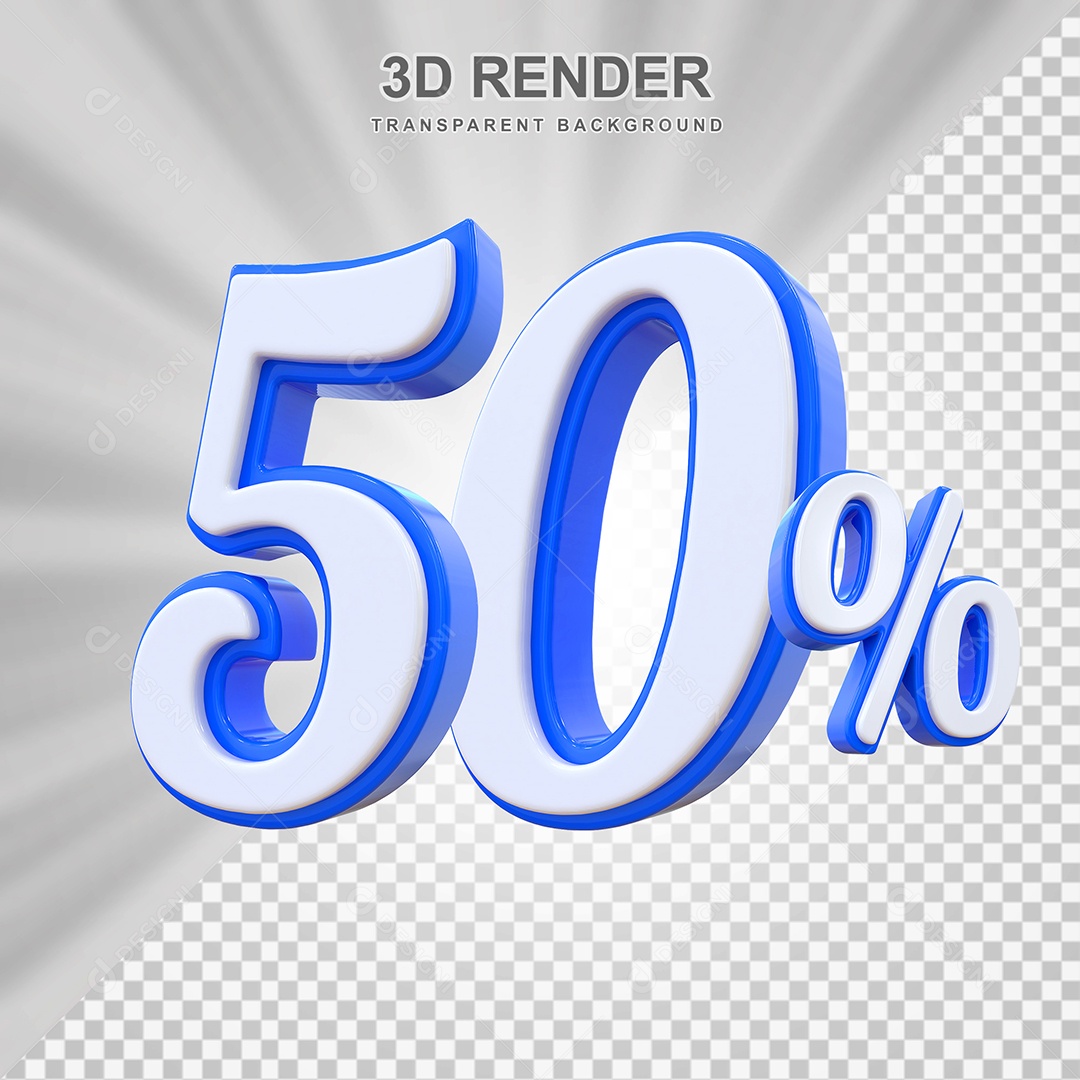 Número de Desconto 50% Elemento 3D Branco E Azul para Composição PSD