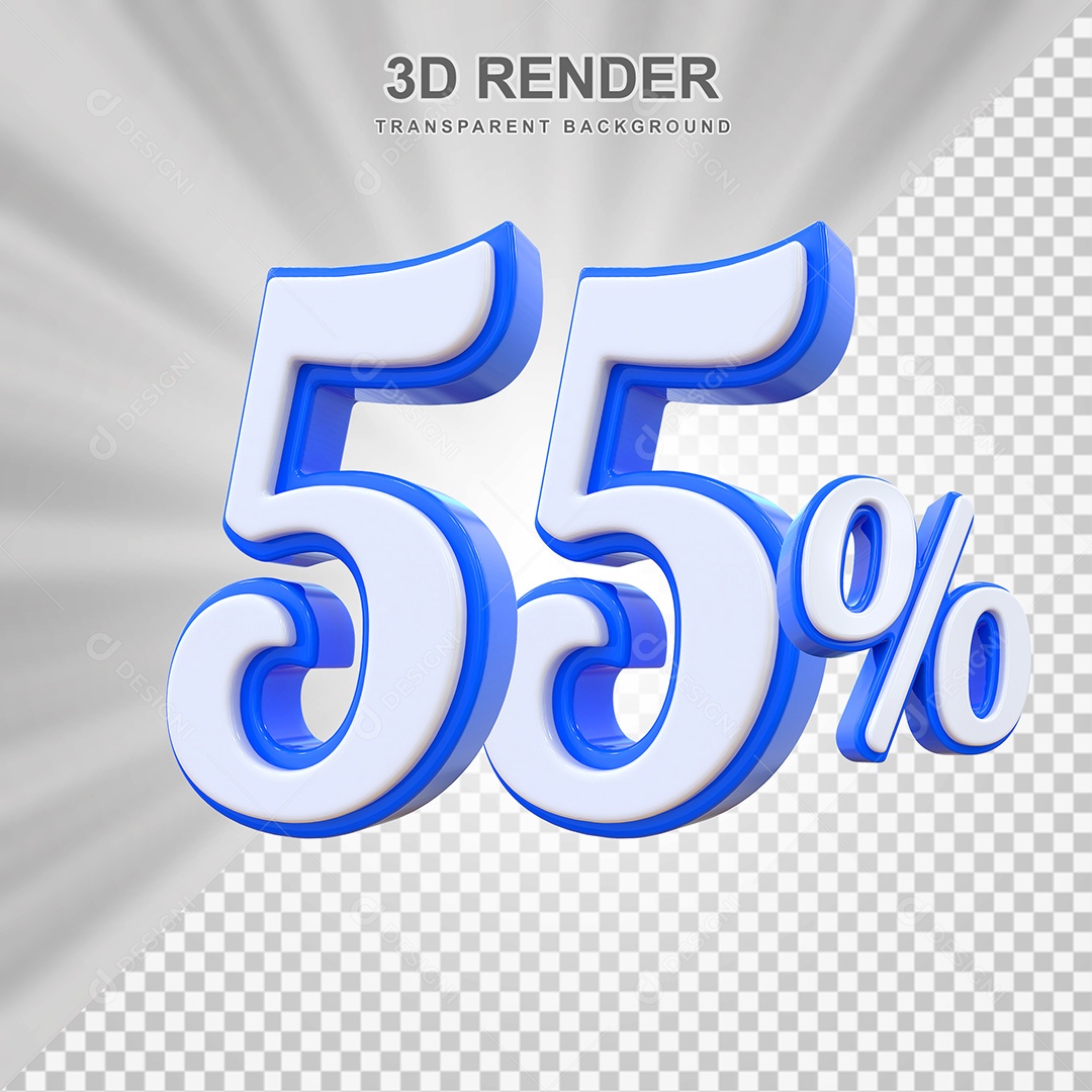 Número de Desconto 55% Elemento 3D Branco E Azul para Composição PSD