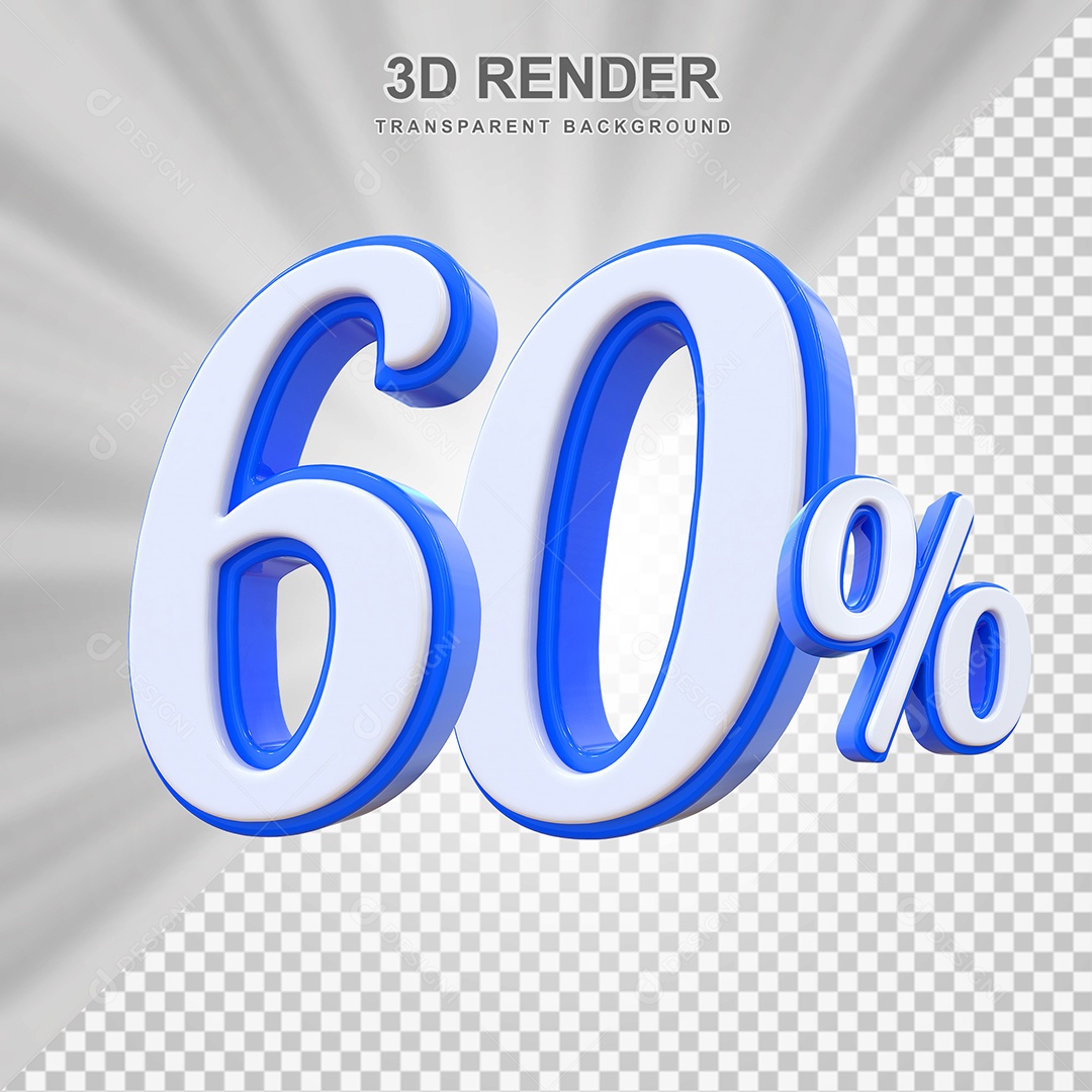 Número de Desconto 60% Elemento 3D Branco E Azul para Composição PSD