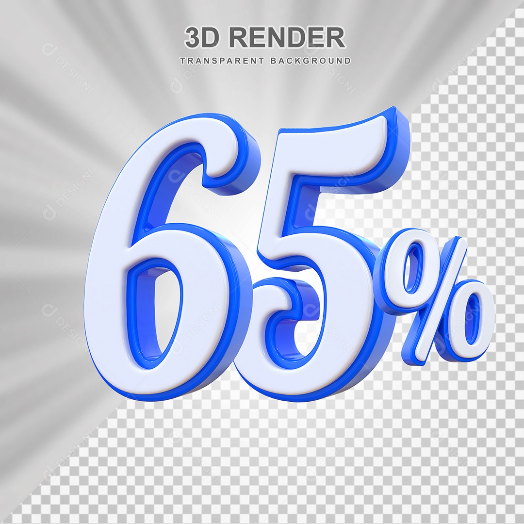 Número de Desconto 65% Elemento 3D Branco E Azul para Composição PSD