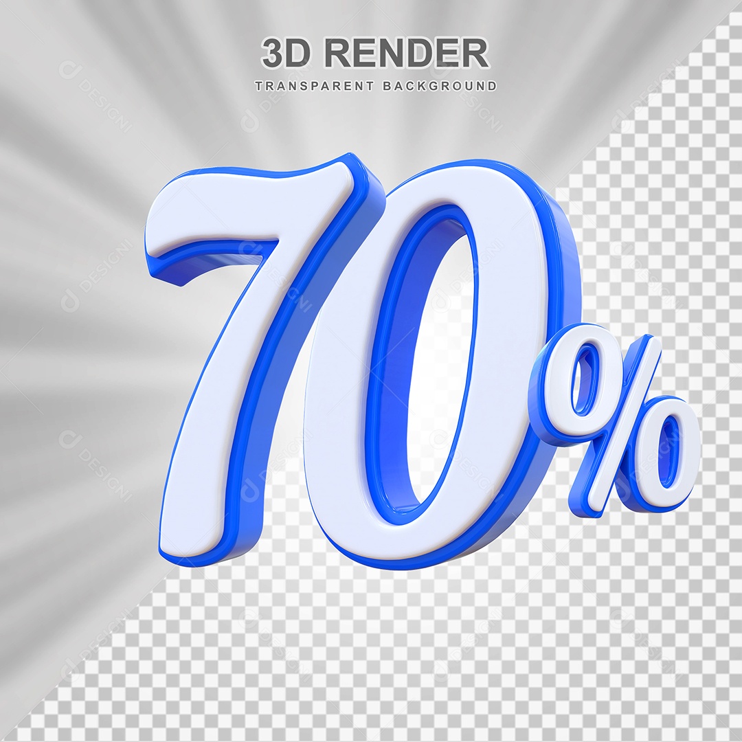 Número de Desconto 70% Elemento 3D Branco E Azul para Composição PSD