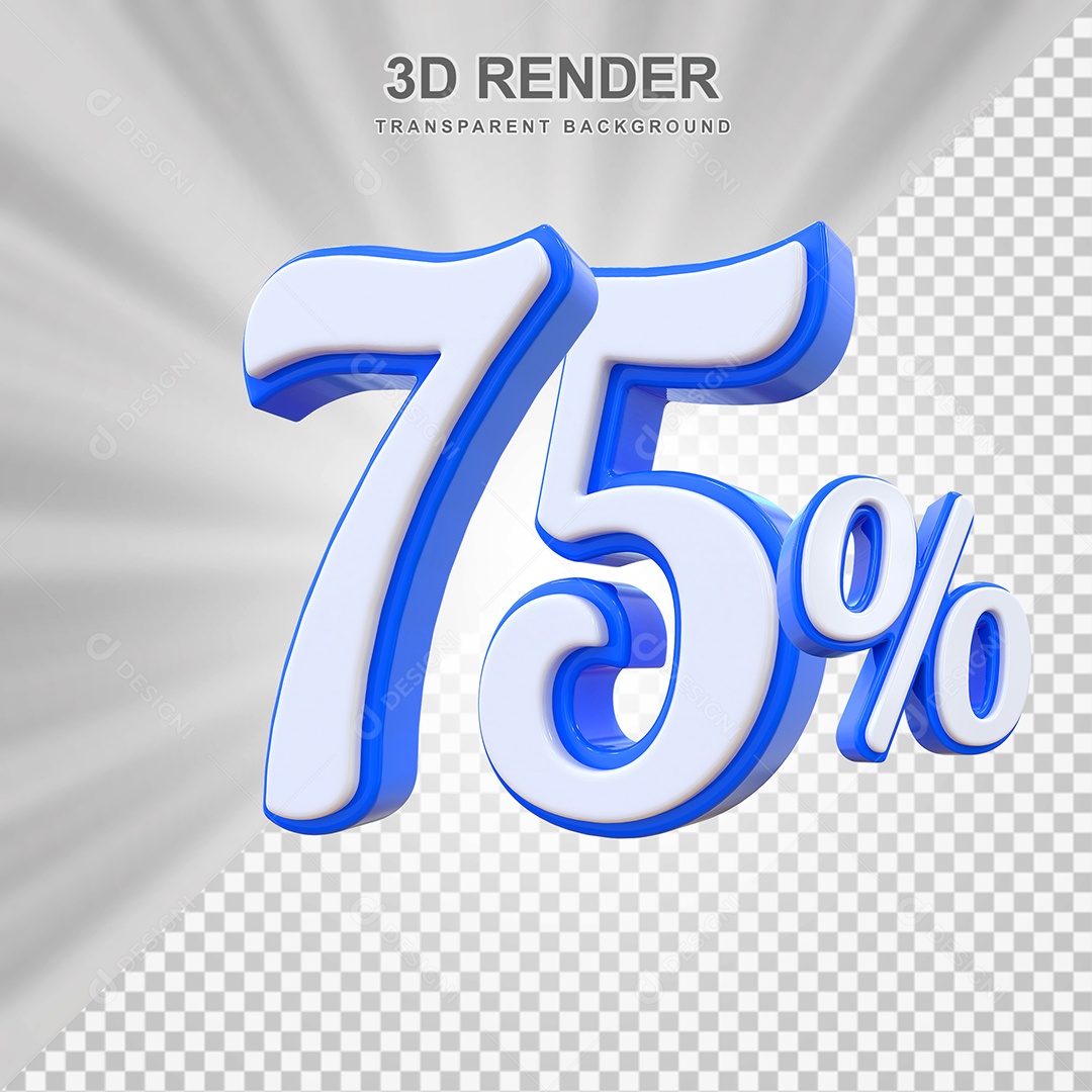 Número de Desconto 75% Elemento 3D Branco E Azul para Composição PSD