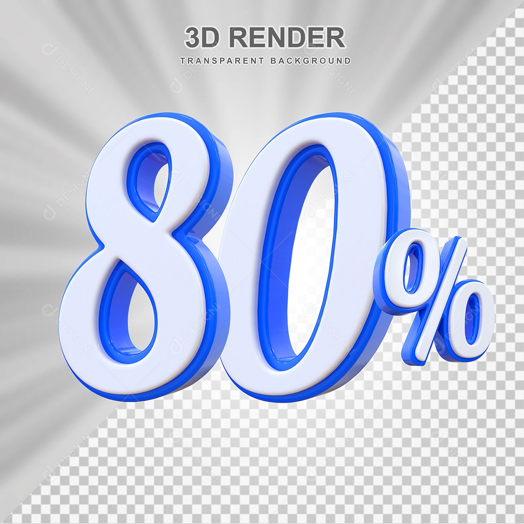 Número de Desconto 80% Elemento 3D Branco E Azul para Composição PSD