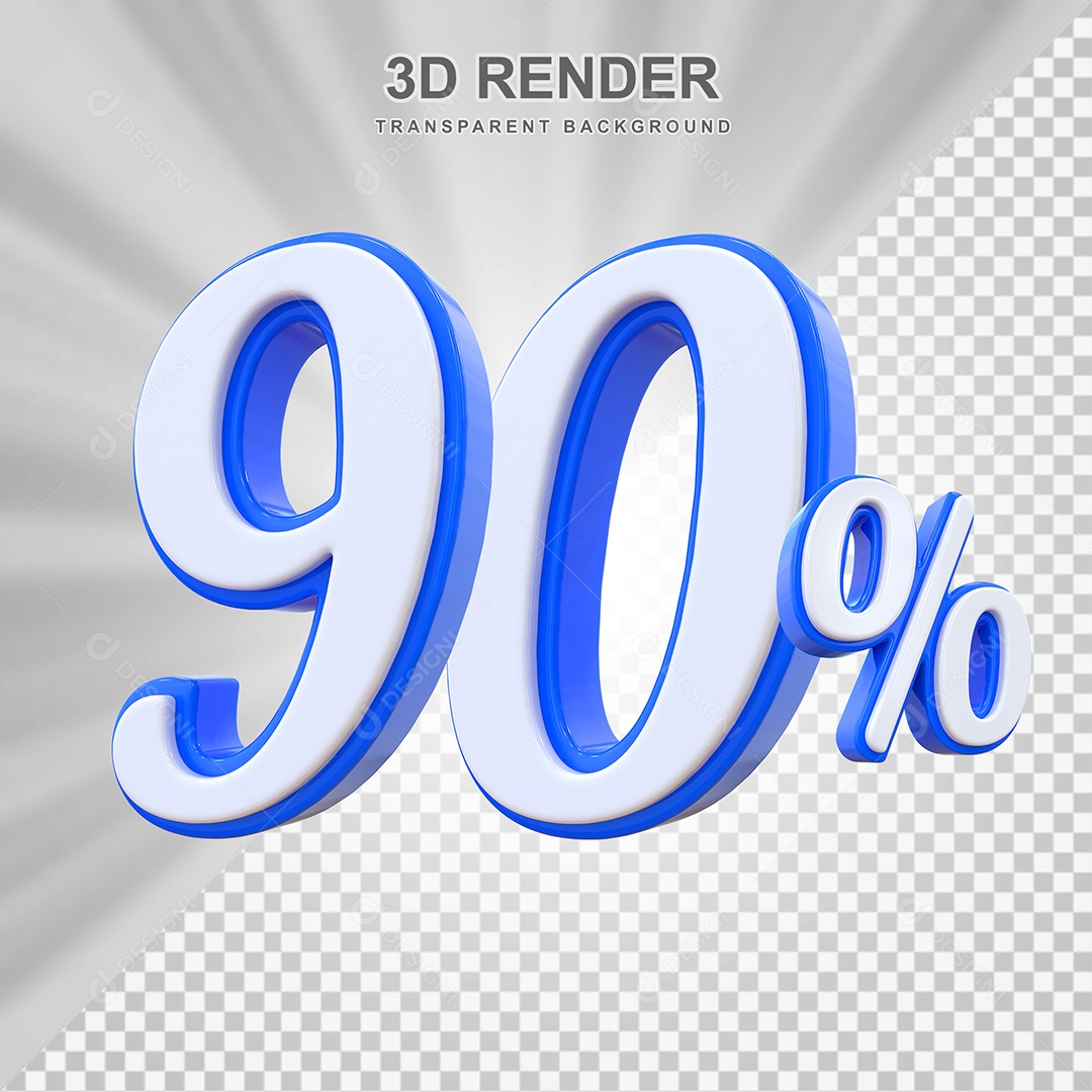 Número de Desconto 90% Elemento 3D Branco E Azul para Composição PSD