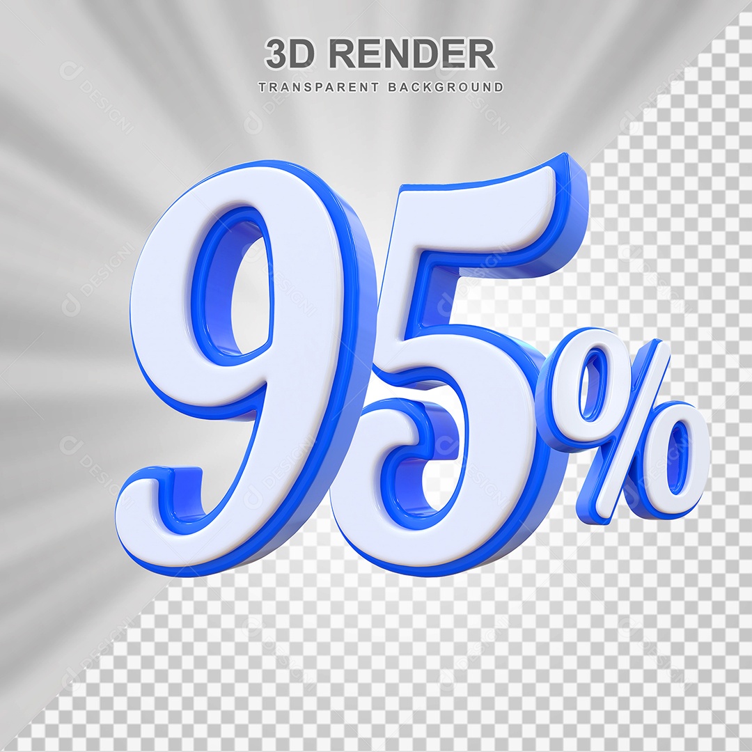 Número de Desconto 95% Elemento 3D Branco E Azul para Composição PSD