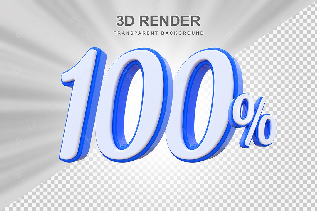 Número de Desconto 100% Elemento 3D Branco E Azul para Composição PSD