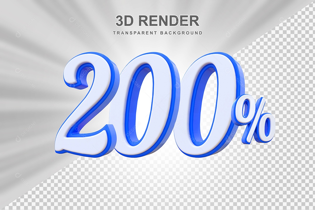 Número de Desconto 200% Elemento 3D Branco E Azul para Composição PSD